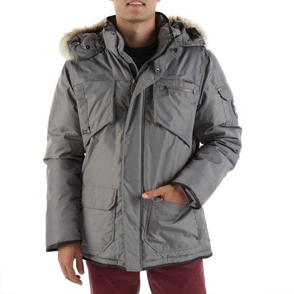 NWT PAJAR CANADA GRAY NYLON COYOTE FUR HOODIE WINTER JAMES GOOSE DOWN PARKA L - Picture 1 of 9